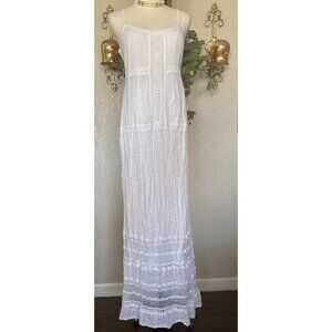 OLD NAVY SHIFT White Long Lace Dress Tie Sleeveless Cottagecore Fairy Si…